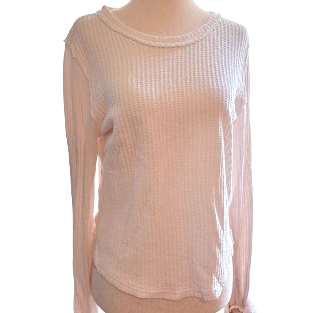 Free People white waffle knit heavyweight thermal long sleeve top in a M